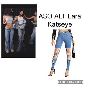 Y2K Corset Lace Up High Rise Denim Blue Jeans ASO ALT Lara Katseye Size M 28x30